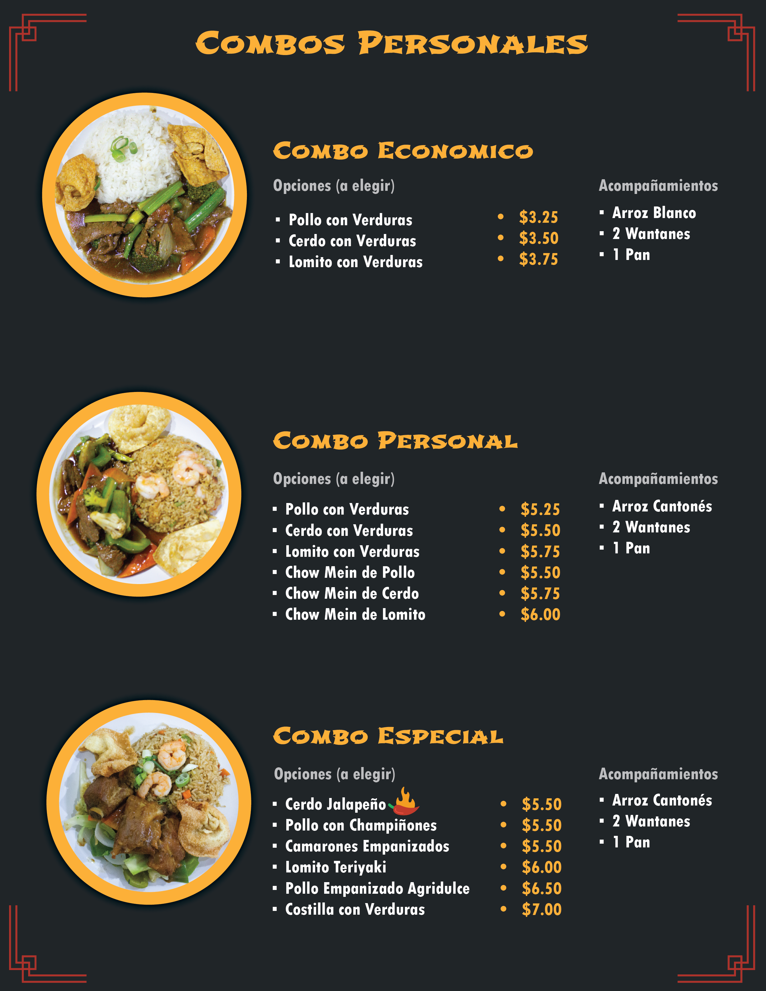 Imágen Menú Combos Personales Rinconcito Chino